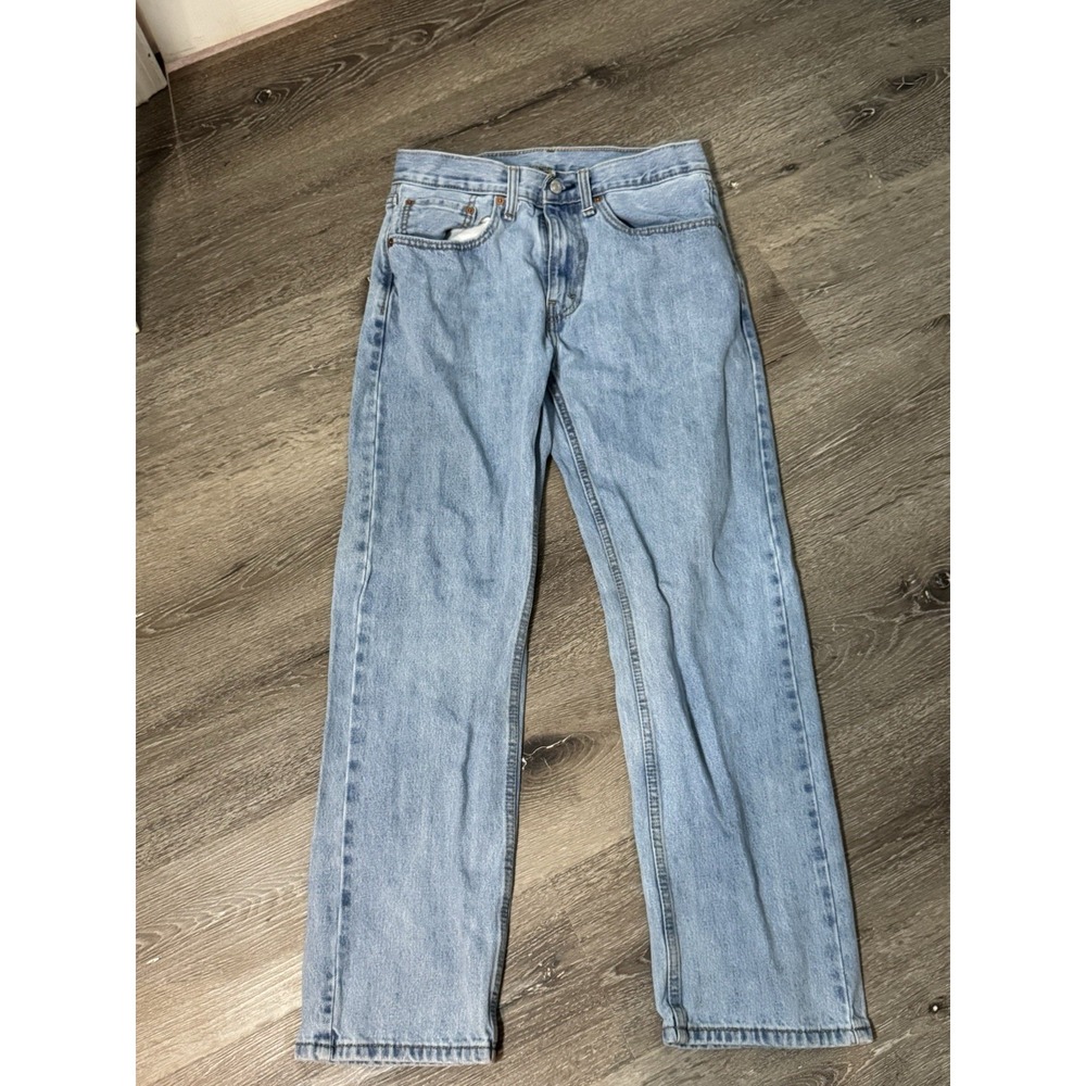 Levis 505 Straight Leg Relaxed Fit Jeans Men 31x30 Light Wash Blue Stretch Denim